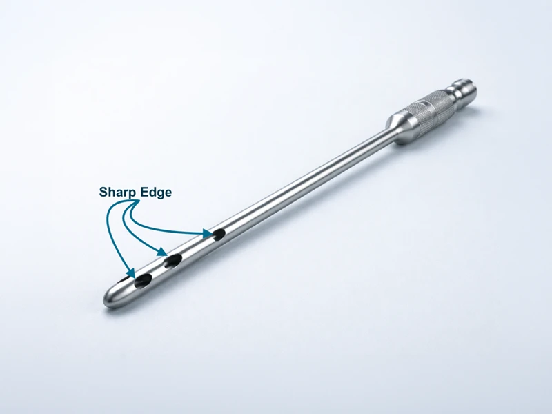 Traditional liposuction cannula highlighting the sharp edge. Marquis Plastic Surgery, Miami.