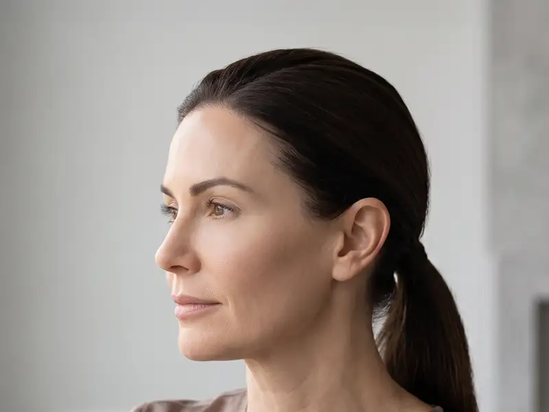 AI-generated image of a woman with defined cheek contour illustrating endoscopic deep plane midface lift in Miami.